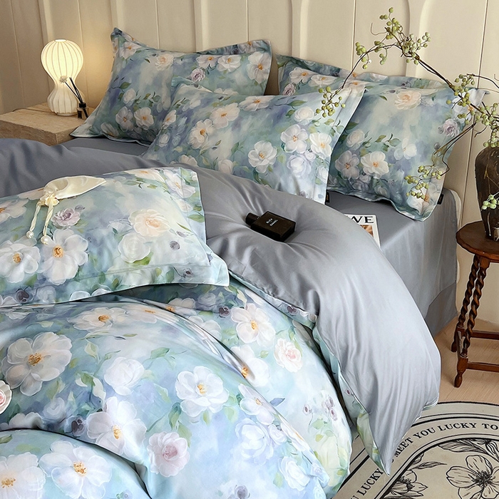 91家纺网 家纺一手货源 找家纺 梧桐树 2025新款100%全棉60S长绒棉套件 S29烟雨蒙蒙-绿