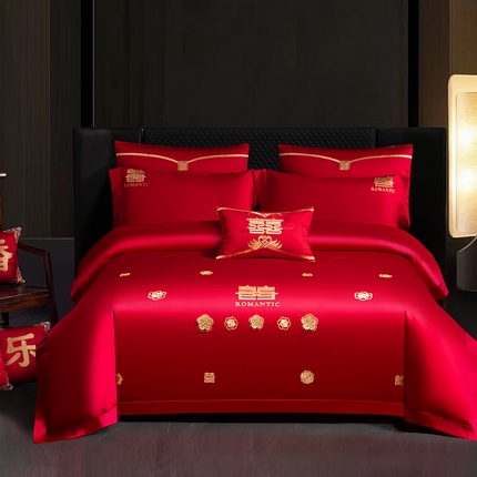 美娘阁 2025新款A版长绒棉提花B版长绒棉刺绣婚庆多件套 多喜爱