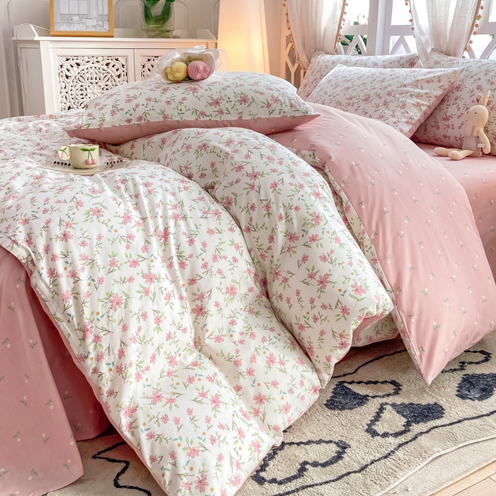 91家纺网 家纺一手货源 找家纺 帅露家纺 2025开春新品全棉喷气13070小清新印花纯棉全棉四件套 点点