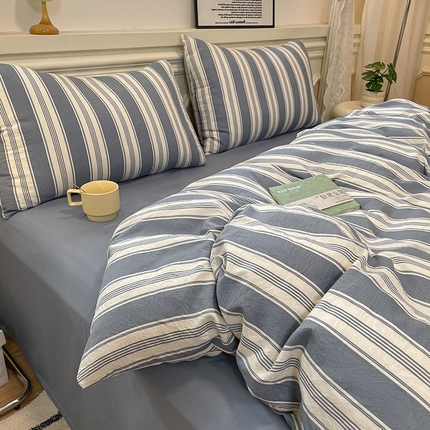 91家纺网 家纺一手货源 找家纺 （总）盛秋家纺 2025新款水洗棉格子条纹系列四件套【易安阁】