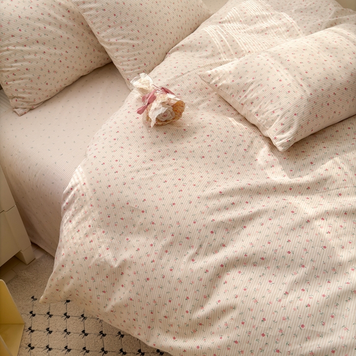 91家纺网 家纺一手货源 找家纺 清雅福 2025全棉13372小清新四件套和单被套早春系列第二批--四件套 朴之风