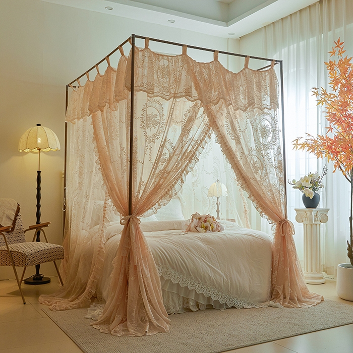 91家纺网 家纺一手货源 找家纺 都市缘蚊帐 2025新款A902穿杆落地宫廷蚊帐烤漆支架款 902薇尔庄园-奶油玉
