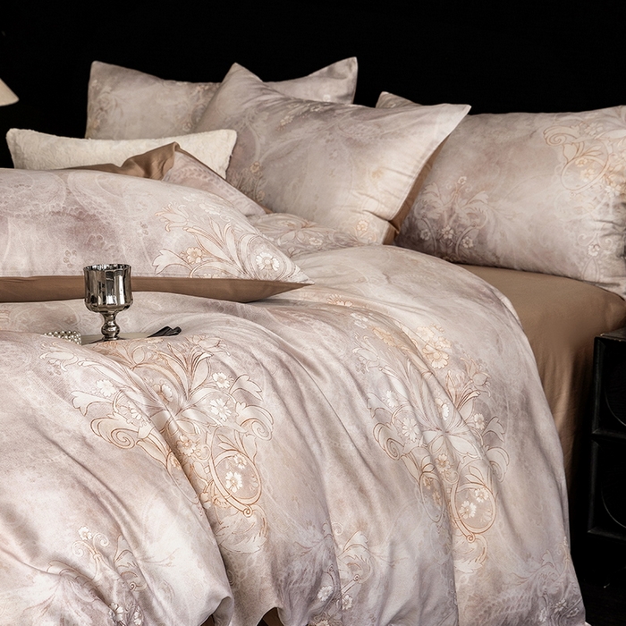 91家纺网 家纺一手货源 找家纺 立奥被业 2025新款60S数码印花四件套四件套 曼希-咖