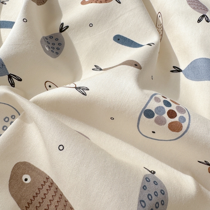 91家纺网 家纺一手货源 找家纺 清雅福 2025全棉13372小清新四件套和单被套早春系列第二批--四件套 鱼多多