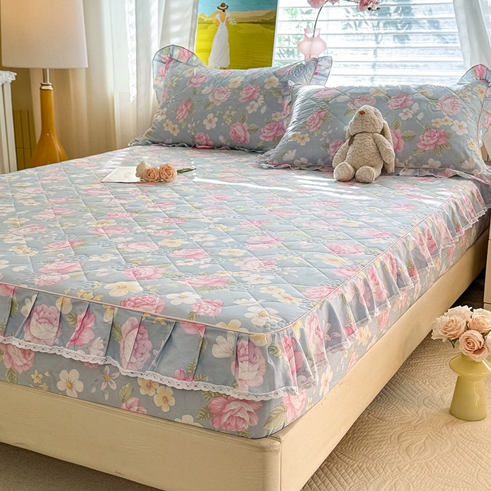 91家纺网 家纺一手货源 找家纺 美达家纺 2025新款全棉印花夹棉床笠 纷然花朵