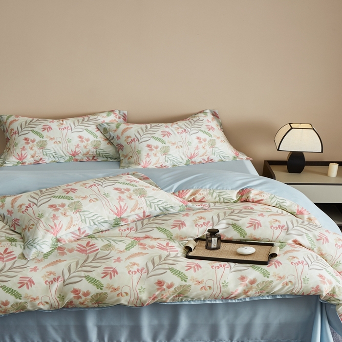 91家纺网 家纺一手货源 找家纺 顾家家居 2025新款莱塞尔数码印花四件套 素瑾