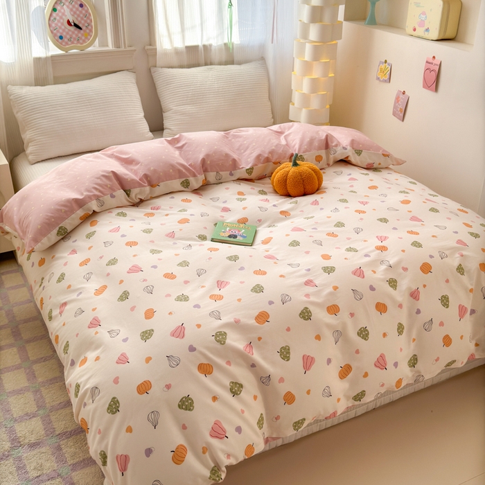 91家纺网 家纺一手货源 找家纺 清雅福 2025全棉13372小清新四件套和单被套早春系列第二批--单被套 南瓜佳人