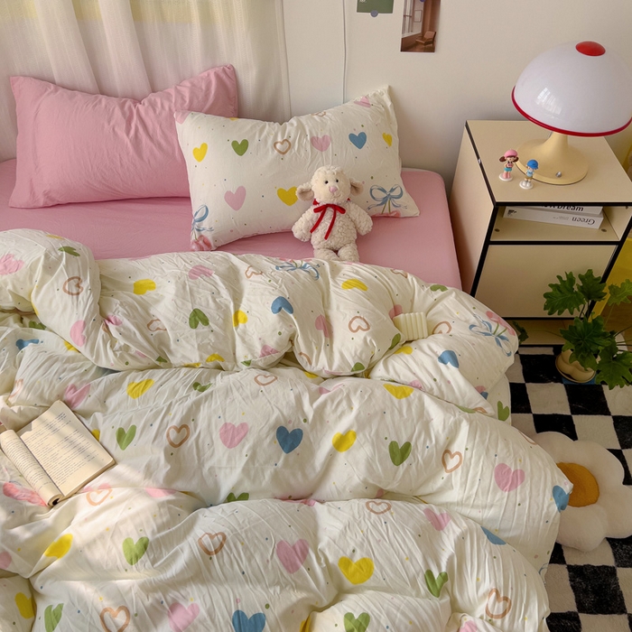 91家纺网 家纺一手货源 找家纺 仟人梦 2025新款水洗棉印花四件套 爱心波波