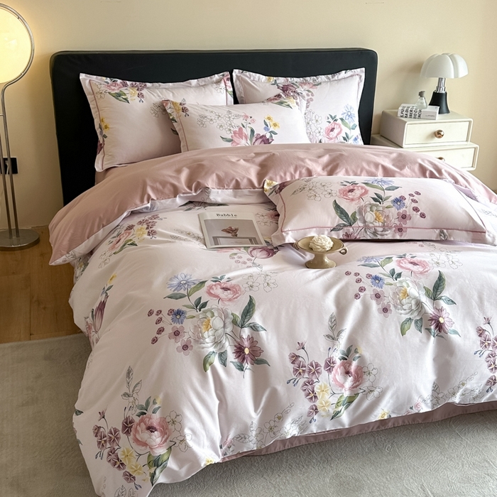 91家纺网 家纺一手货源 找家纺 格里芬家纺 2025新款全棉四件套13376纯棉印花四件套 暗香-粉