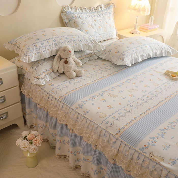 91家纺网 家纺一手货源 找家纺 美达家纺 2025新款全棉印花单床裙 花宠乐章-蓝