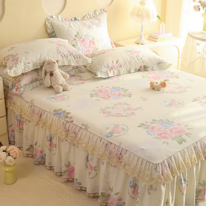 91家纺网 家纺一手货源 找家纺 美达家纺 2025新款全棉印花单床裙 法尔曼玫瑰