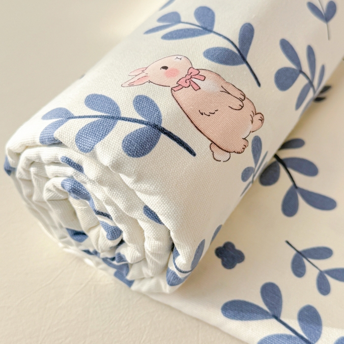 91家纺网 家纺一手货源 找家纺 眠博士2025新款全棉老粗布枕套 老粗布枕套-绿叶兔