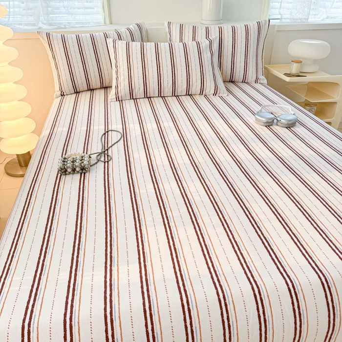 91家纺网 家纺一手货源 找家纺 眠博士2025新款全棉老粗布床单 老粗布床单-条纹咖