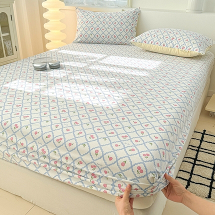 91家纺网 家纺一手货源 找家纺 眠博士2025新款全棉老粗布床笠 老粗布床笠-红玫瑰