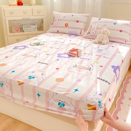 芷凡家纺 2025新款水洗云朵棉印花床笠 心彩童话