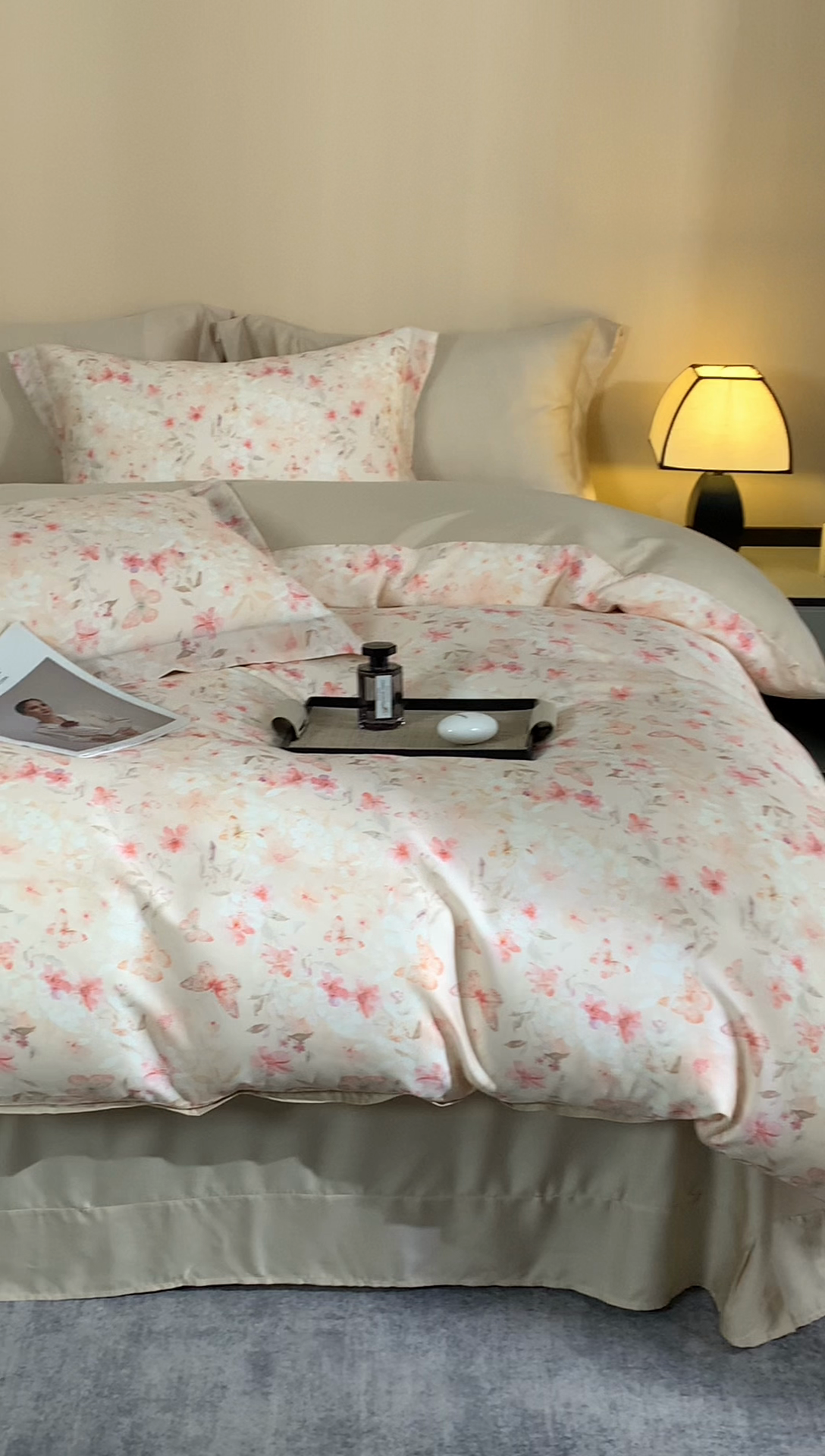 91家纺网 家纺一手货源 找家纺 顾家家居 2025新款莱塞尔数码印花四件套 西溪桃花