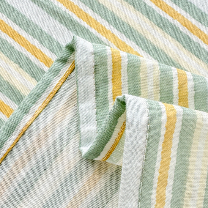 91家纺网 家纺一手货源 找家纺 眠博士2025新款全棉双层纱单枕套  双层纱枕套-黄绿条