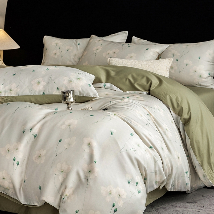 91家纺网 家纺一手货源 找家纺 立奥被业 2025新款60S数码印花四件套四件套 沁语-绿