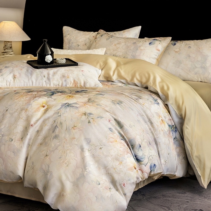 91家纺网 家纺一手货源 找家纺 立奥被业 2025年新款100%兰精天丝四件套天丝数码印花四件套 忆江南-金