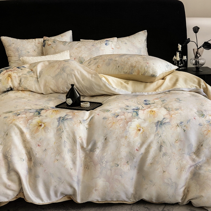 91家纺网 家纺一手货源 找家纺 立奥被业 2025年新款100%兰精天丝四件套天丝数码印花四件套 忆江南-金