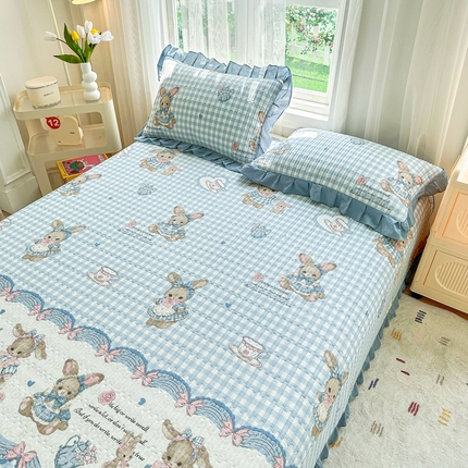  岚吉 2025新款40支133*72全棉斜纹夹棉绗缝小花边床盖西莉娅