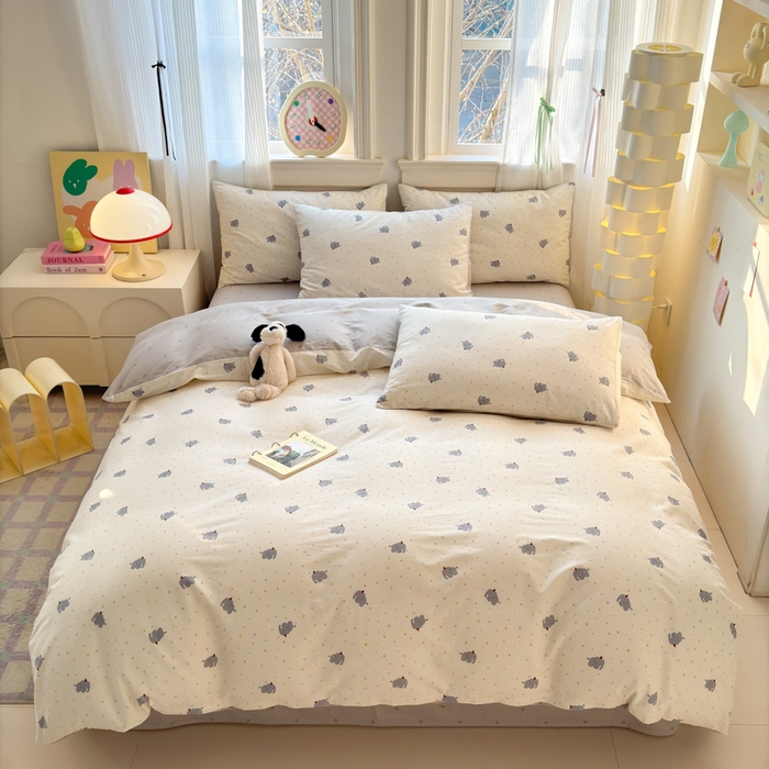 91家纺网 家纺一手货源 找家纺 清雅福 2025全棉13372小清新四件套和单被套早春系列第二批--四件套 萌象派对