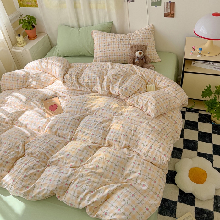 91家纺网 家纺一手货源 找家纺 仟人梦 2025新款水洗棉印花四件套 彩漾格