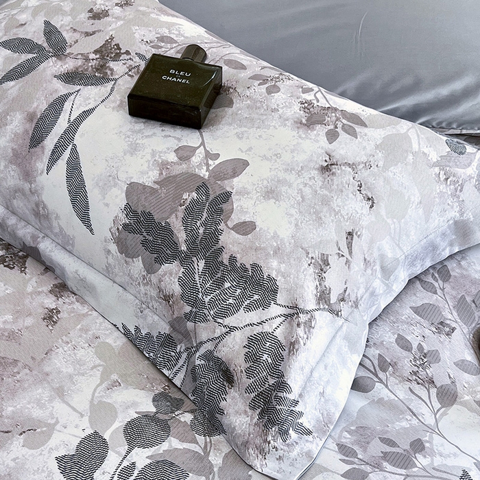 91家纺网 家纺一手货源 找家纺 梧桐树 2025新款100%全棉60S长绒棉套件 S25小雾山雨蓝