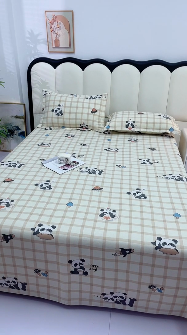 91家纺网 家纺一手货源 找家纺 帛洵2025新款原棉老粗布床单 快乐熊猫