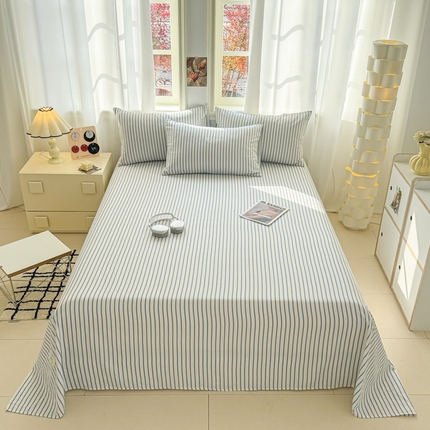 眠博士2025新款全棉双层纱床单 双层纱床单-白蓝条