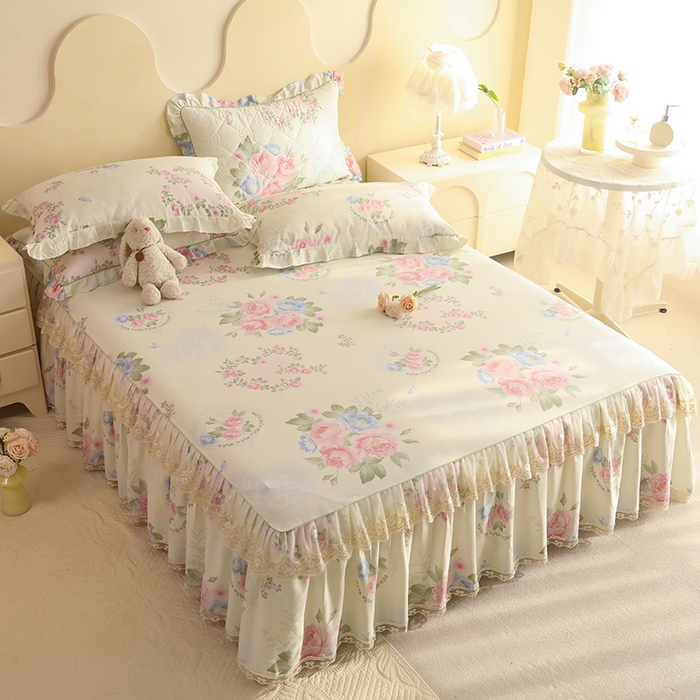 91家纺网 家纺一手货源 找家纺 美达家纺 2025新款全棉印花单床裙 法尔曼玫瑰