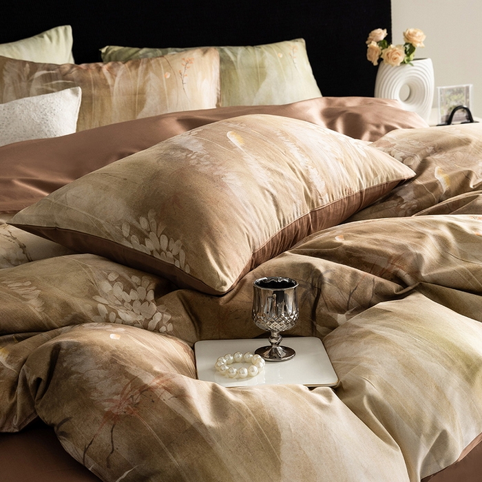 91家纺网 家纺一手货源 找家纺 立奥被业 2025新款60S数码印花四件套四件套 漠然咖