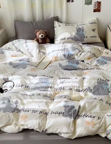 91家纺网 家纺一手货源 找家纺 仟人梦 2025新款水洗棉印花四件套 追喵日记