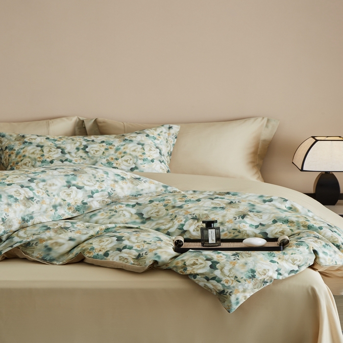 91家纺网 家纺一手货源 找家纺 顾家家居 2025新款莱塞尔数码印花四件套 青梧