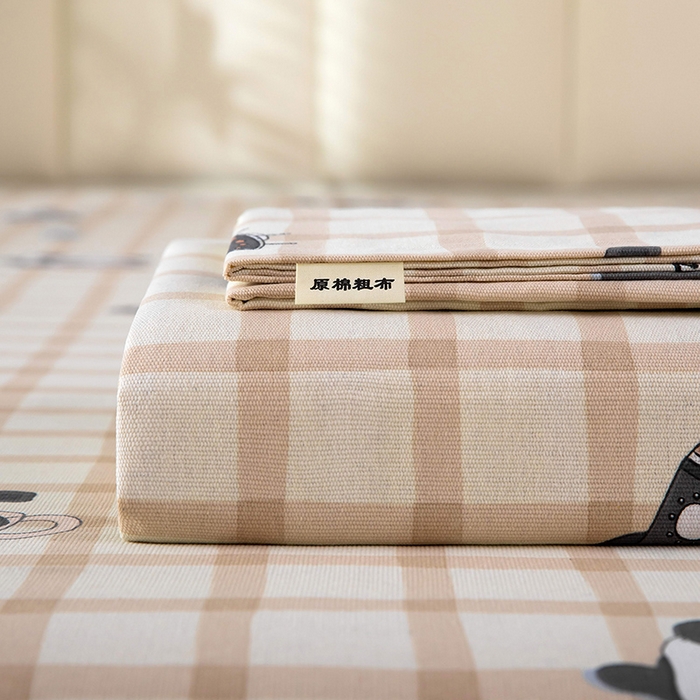 91家纺网 家纺一手货源 找家纺 帛洵2025新款原棉老粗布床单 快乐熊猫