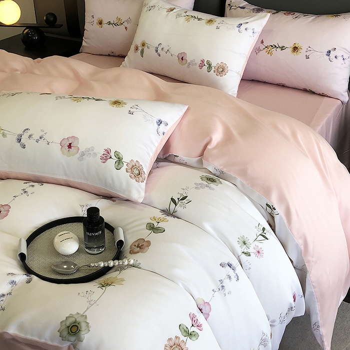 91家纺网 家纺一手货源 找家纺 立奥被业 2025年新款100%兰精天丝四件套天丝数码印花四件套 余梦粉