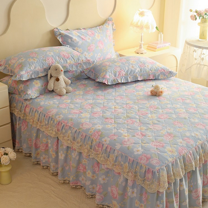 91家纺网 家纺一手货源 找家纺 美达家纺 2025新款全棉印花床裙四件套 纷然花朵