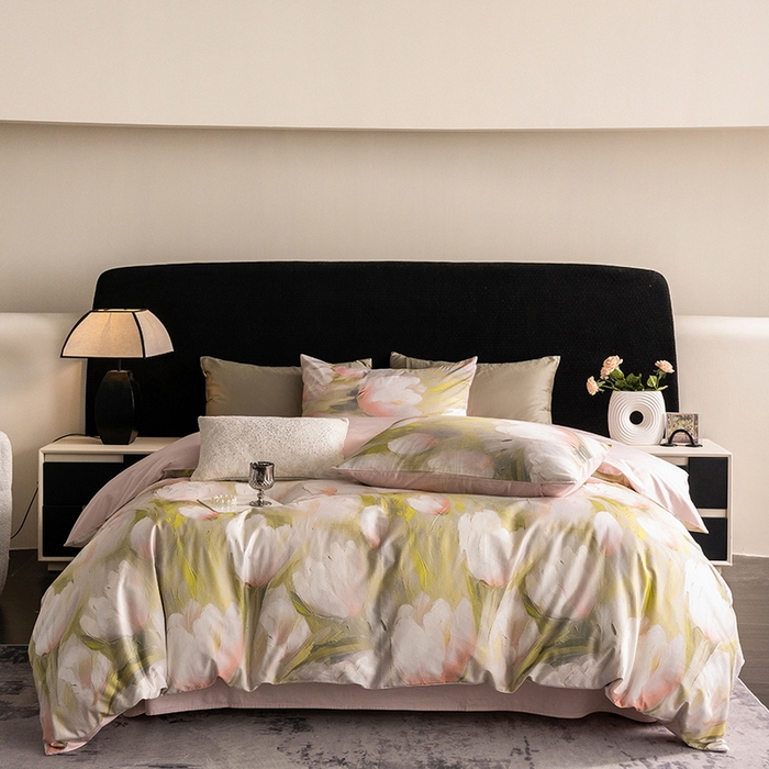 91家纺网 家纺一手货源 找家纺 立奥被业 2025新款60S数码印花四件套四件套 郁金香粉