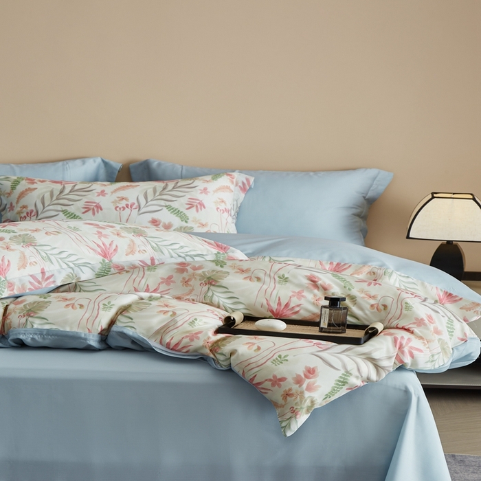 91家纺网 家纺一手货源 找家纺 顾家家居 2025新款莱塞尔数码印花四件套 素瑾