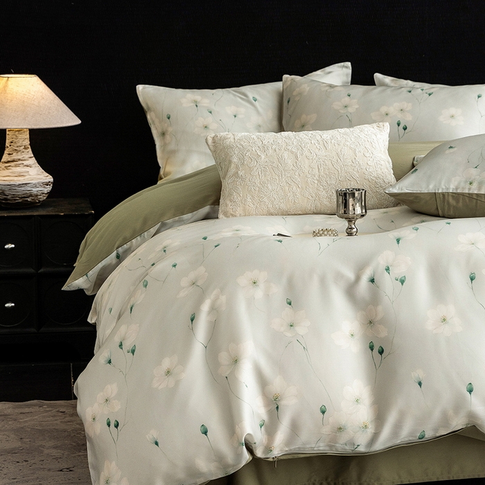 91家纺网 家纺一手货源 找家纺 立奥被业 2025新款60S数码印花四件套四件套 沁语-绿