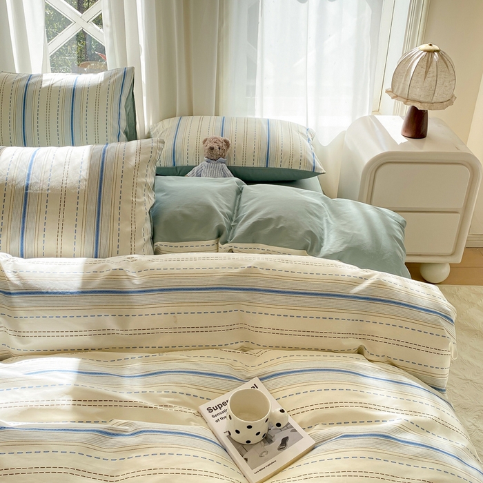 91家纺网 家纺一手货源 找家纺 帅露家纺 2025开春新品全棉喷气13070小清新印花纯棉全棉四件套 海盐柚子