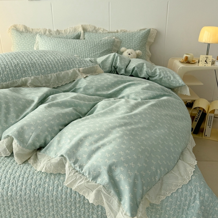 91家纺网 家纺一手货源 找家纺 添越 2024新款纯棉砂洗床盖恋曲兰