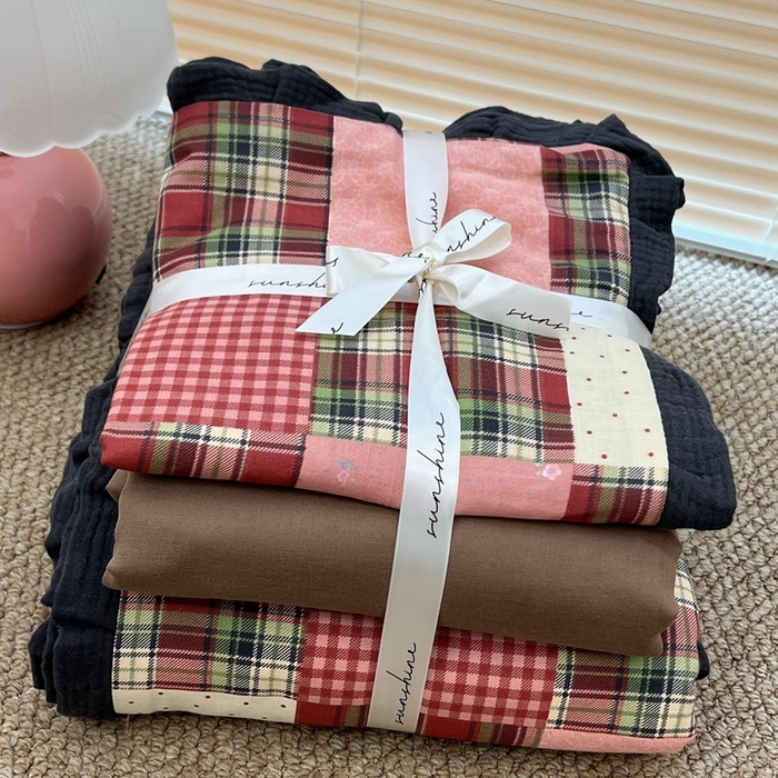 91家纺网 家纺一手货源 找家纺 荣轩 2024新款全棉印花双层纱四件套 皱皱纱花边款 甜心生巧