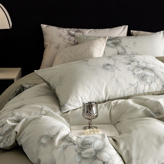 91家纺网 家纺一手货源 找家纺 立奥被业 2025新款60S数码印花四件套四件套 玫瑰绿