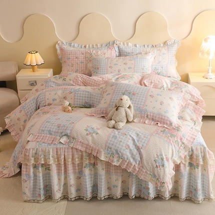 美达家纺 2025新款全棉印花床裙四件套 悦动心妍