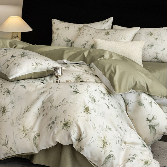 91家纺网 家纺一手货源 找家纺 立奥被业 2025新款60S数码印花四件套四件套 梵希-绿