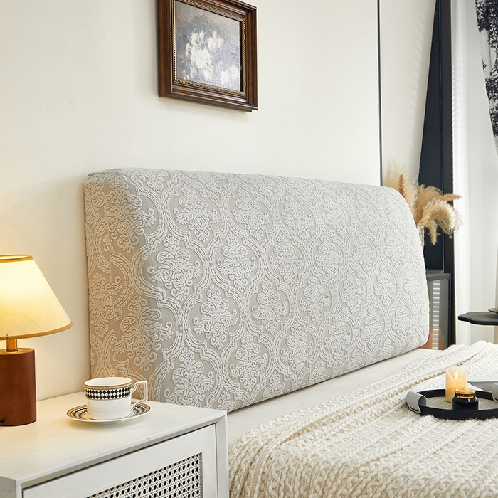 91家纺网 家纺一手货源 找家纺 逐日沙发套 2025新款提花绒床头罩-欧艺 浅灰