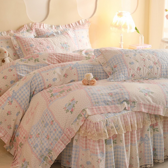 91家纺网 家纺一手货源 找家纺 美达家纺 2025新款全棉印花床裙四件套 悦动心妍