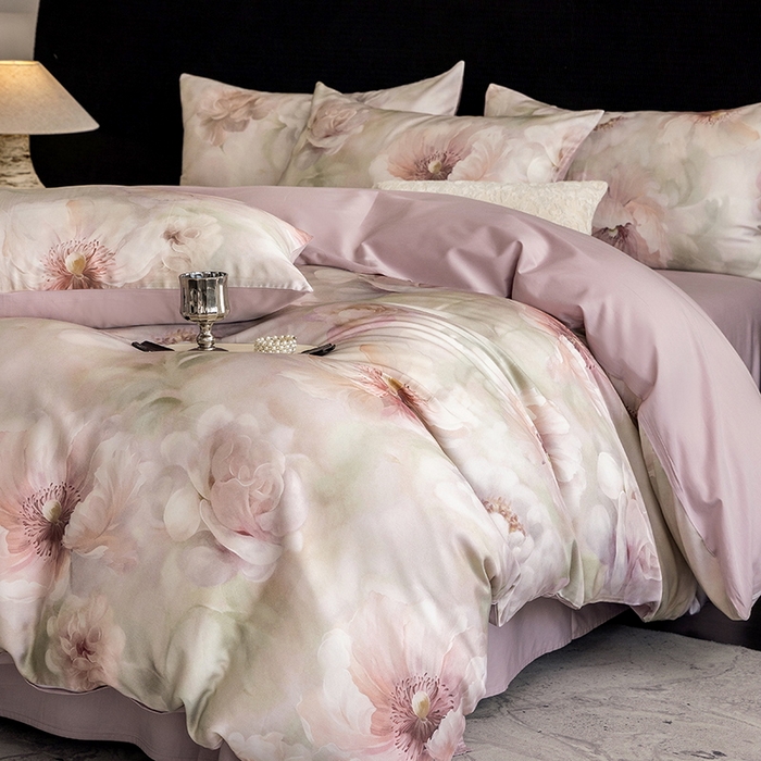 91家纺网 家纺一手货源 找家纺 立奥被业 2025新款60S数码印花四件套四件套 微澜-紫