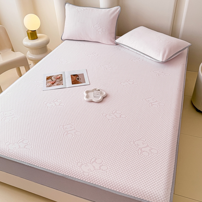 91家纺网 家纺一手货源 找家纺 小萌虎 2025新款冰豆豆凉席 床笠款 粉玉